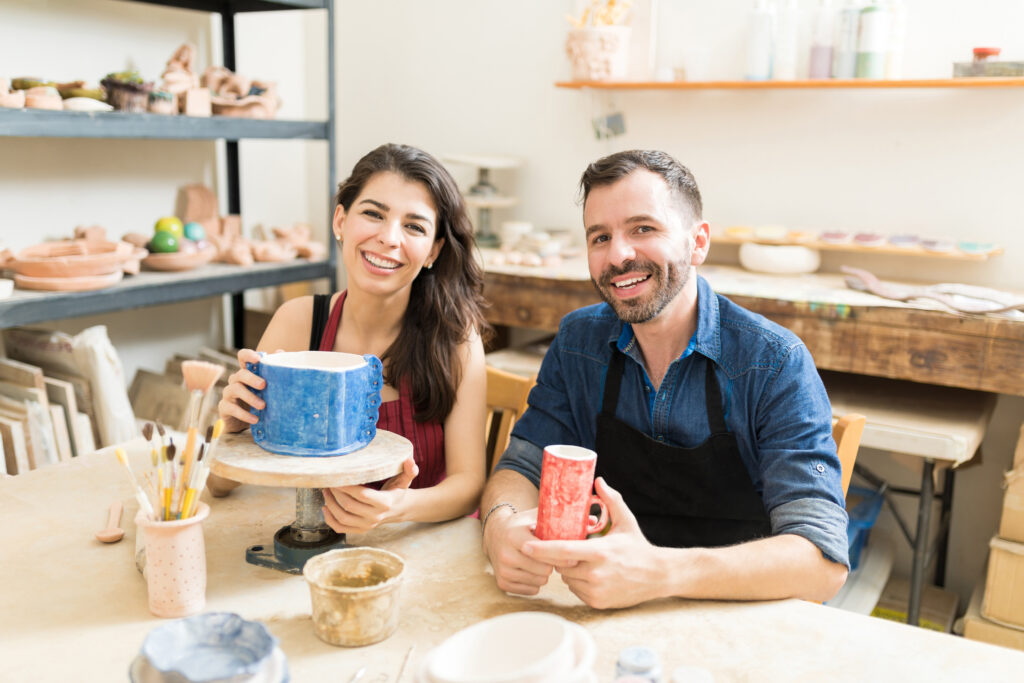 Couples happy after doing pottery together